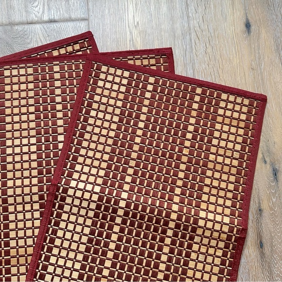 Set of 4 Burgundy and Bamboo Woven Placemats - Picture 2 of 6
